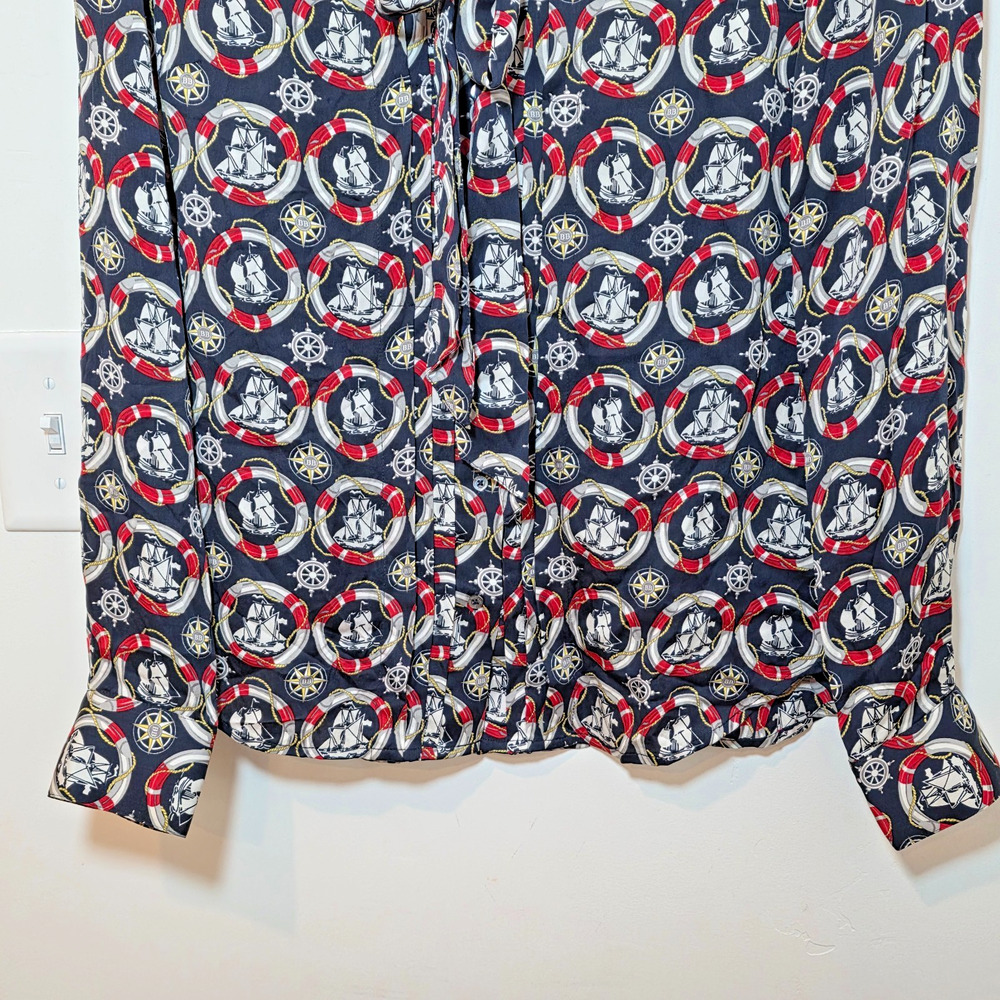 Brooks Brothers Silk Button Up Blouse Sz 2 XS Navy Nautical Print Old Money - Picture 4 of 10